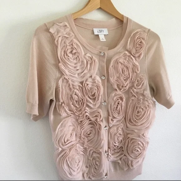 Ann Taylor LOFT rose chiffon cardigan - Picture 2 of 3